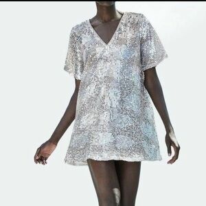 Zara Sequin V Neck Mini Dress
